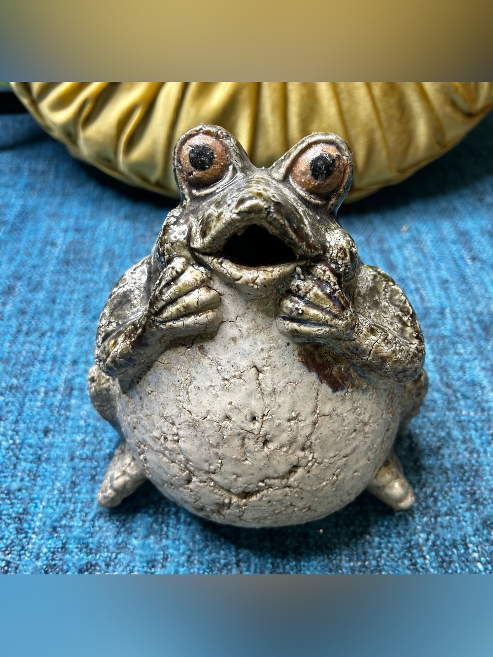 Vintage Japanese Pottery Frog Figurine Lucky Charm Toad 8" Japan MCM Ceramic